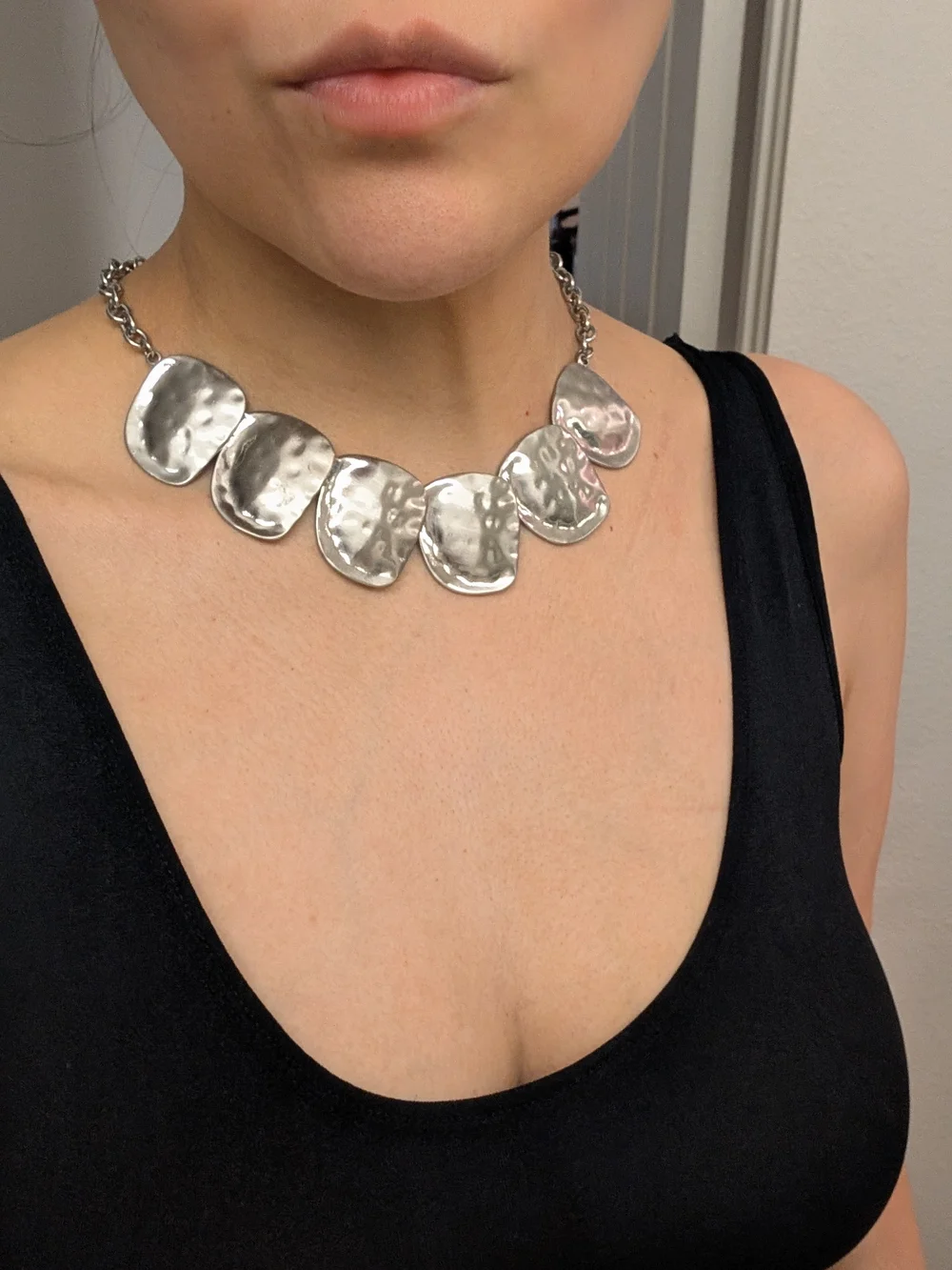 Silver Hammered Statement Necklace - Women